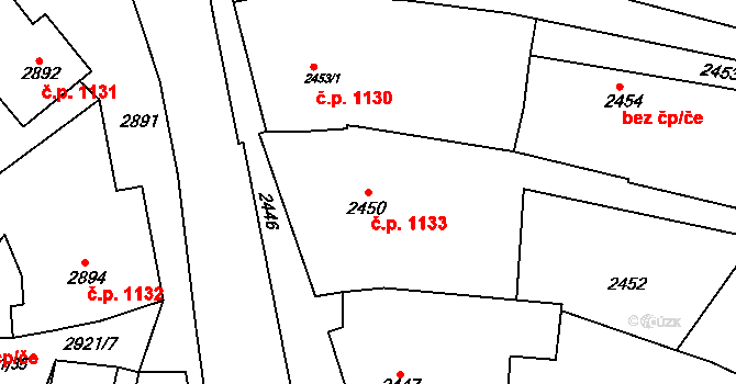 Rakšice 1133, Moravský Krumlov na parcele st. 2450 v KÚ Moravský Krumlov, Katastrální mapa