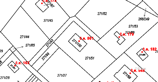 Tušimice 561, Kadaň na parcele st. 271/100 v KÚ Tušimice, Katastrální mapa