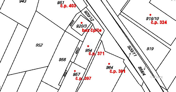 Šatov 371 na parcele st. 954 v KÚ Šatov, Katastrální mapa