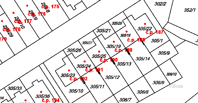 Citov 190 na parcele st. 305/25 v KÚ Citov, Katastrální mapa