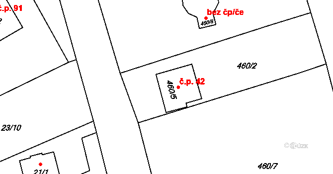 Rakov 42 na parcele st. 460/5 v KÚ Rakov u Hranic, Katastrální mapa