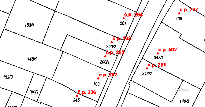 Lišov 263 na parcele st. 200/1 v KÚ Lišov, Katastrální mapa