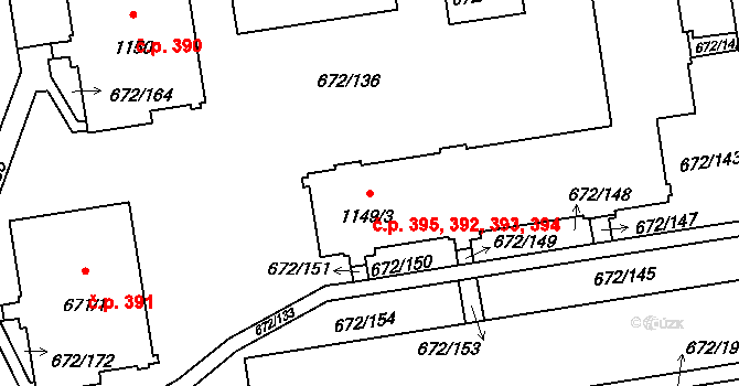 Horní Kosov 392,393,394,395, Jihlava na parcele st. 1149/3 v KÚ Horní Kosov, Katastrální mapa