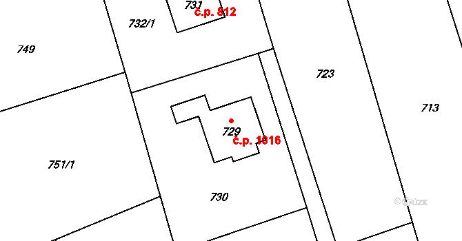 Bystřice 1016 na parcele st. 729 v KÚ Bystřice nad Olší, Katastrální mapa