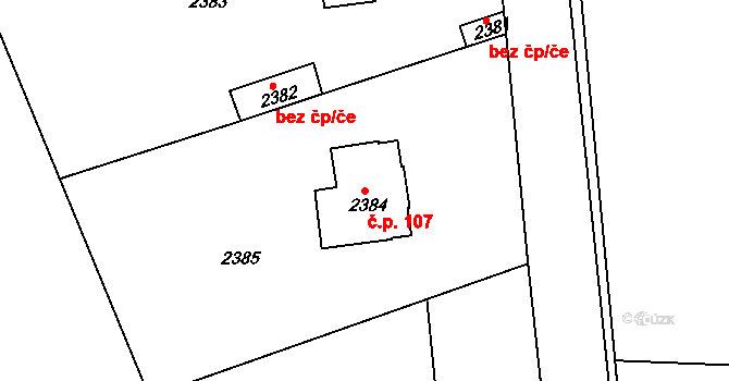 Roztoky 107 na parcele st. 2384 v KÚ Roztoky u Prahy, Katastrální mapa