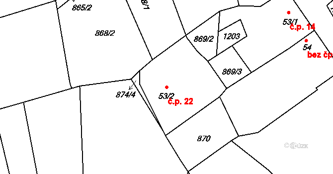 Tisová 22, Bohutín na parcele st. 53/2 v KÚ Tisová u Bohutína, Katastrální mapa