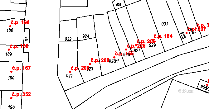 Těšany 155 na parcele st. 925/1 v KÚ Těšany, Katastrální mapa