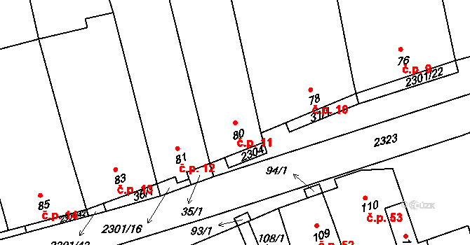 Násedlovice 11 na parcele st. 80 v KÚ Násedlovice, Katastrální mapa