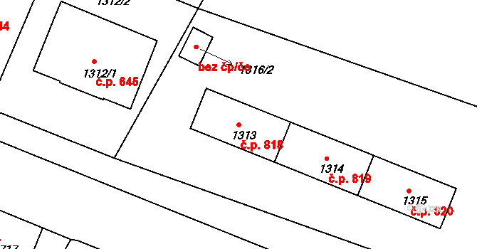 Rýmařov 818 na parcele st. 1313 v KÚ Rýmařov, Katastrální mapa