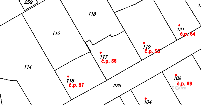Skramníky 56, Klučov na parcele st. 117 v KÚ Skramníky, Katastrální mapa