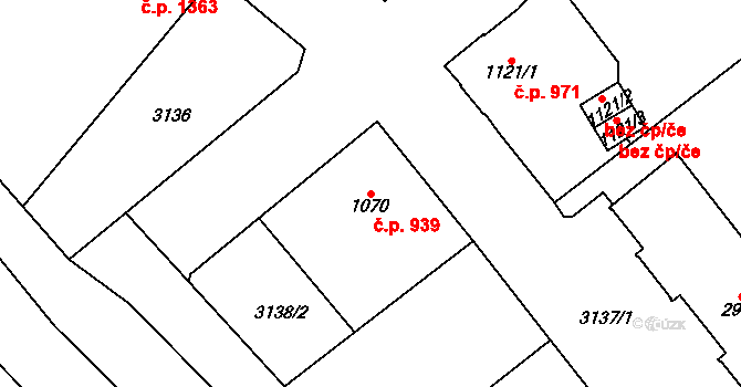 Kraslice 939 na parcele st. 1070 v KÚ Kraslice, Katastrální mapa