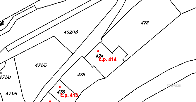 Děčín IV-Podmokly 414, Děčín na parcele st. 474 v KÚ Podmokly, Katastrální mapa