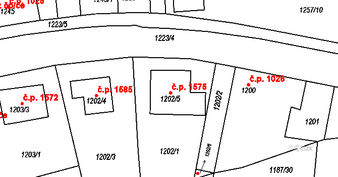 Tachov 1575 na parcele st. 1202/5 v KÚ Tachov, Katastrální mapa