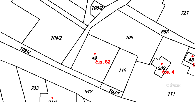 Prácheň 82, Kamenický Šenov na parcele st. 49 v KÚ Prácheň, Katastrální mapa