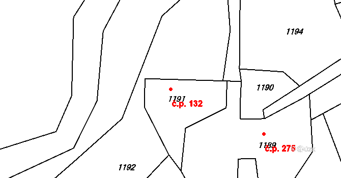 Mimoň IV 132, Mimoň na parcele st. 1191/1 v KÚ Mimoň, Katastrální mapa