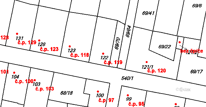 Brňany 119 na parcele st. 122 v KÚ Brňany, Katastrální mapa