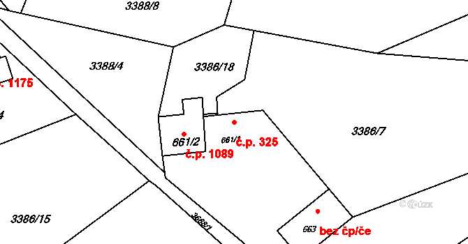 Rožnov pod Radhoštěm 325 na parcele st. 661/1 v KÚ Rožnov pod Radhoštěm, Katastrální mapa