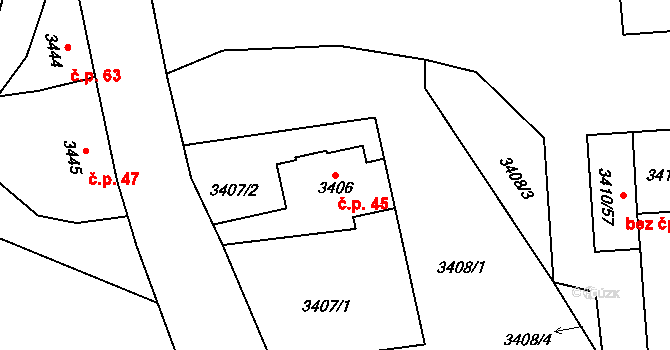 Heřmanice 45, Nová Paka na parcele st. 3406 v KÚ Heřmanice u Nové Paky, Katastrální mapa