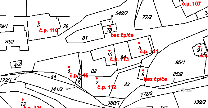 Rozhraní 113 na parcele st. 10 v KÚ Bradlné, Katastrální mapa