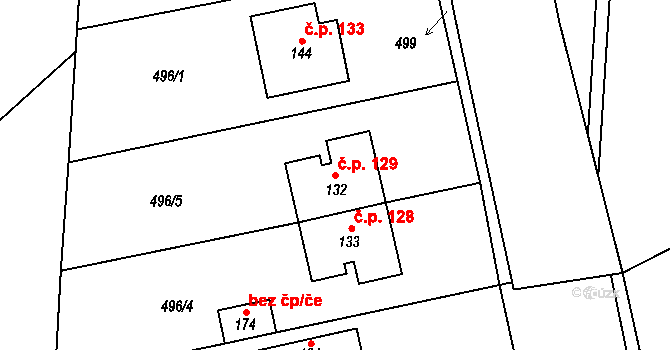 Přední Lhota 129, Poděbrady na parcele st. 132 v KÚ Přední Lhota u Poděbrad, Katastrální mapa