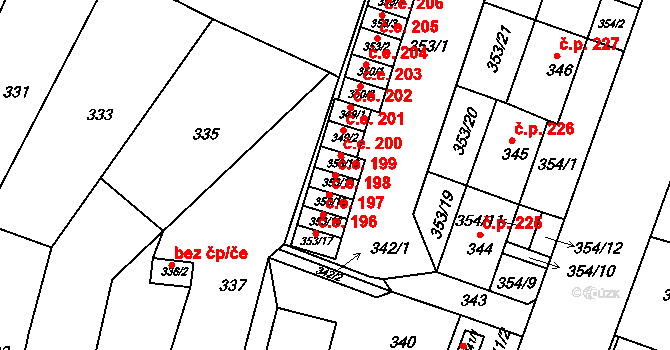 Miřetice u Klášterce nad Ohří 199, Klášterec nad Ohří na parcele st. 353/14 v KÚ Miřetice u Klášterce nad Ohří, Katastrální mapa