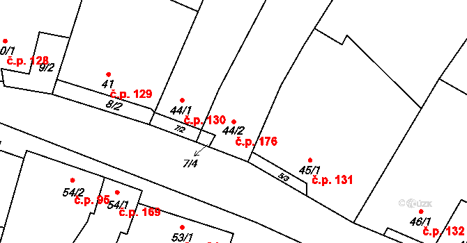 Mohelno 176 na parcele st. 44/2 v KÚ Mohelno, Katastrální mapa