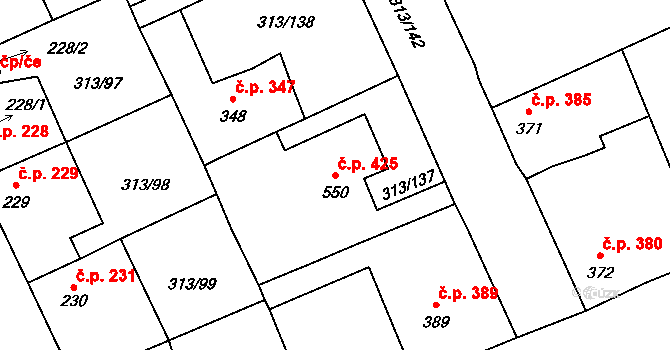 Černčice 425 na parcele st. 550 v KÚ Černčice u Loun, Katastrální mapa