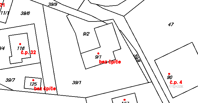 Chvojnov 3, Pelhřimov na parcele st. 9/1 v KÚ Chvojnov, Katastrální mapa
