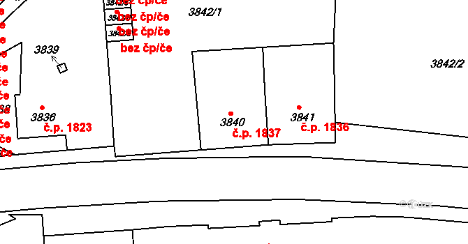 Teplice 1837 na parcele st. 3840 v KÚ Teplice, Katastrální mapa