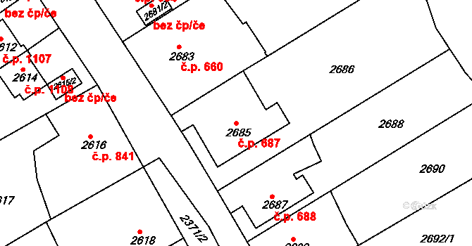 Sokolov 687 na parcele st. 2685 v KÚ Sokolov, Katastrální mapa