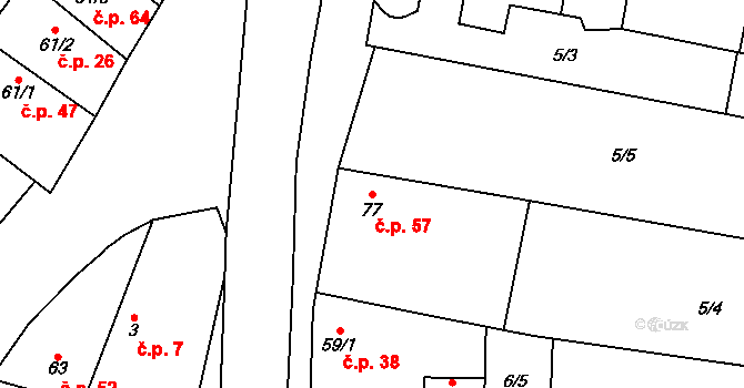 Limuzy 57, Tismice na parcele st. 77 v KÚ Limuzy, Katastrální mapa