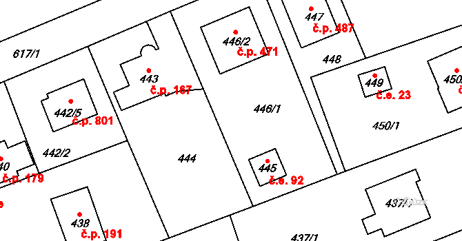Lipence 471, Praha na parcele st. 446/2 v KÚ Lipence, Katastrální mapa