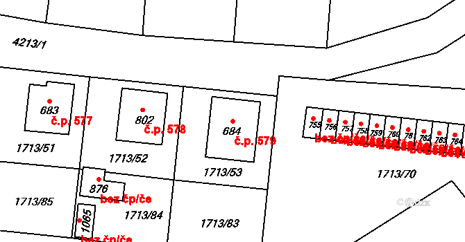 Lomnice nad Lužnicí 579 na parcele st. 684 v KÚ Lomnice nad Lužnicí, Katastrální mapa