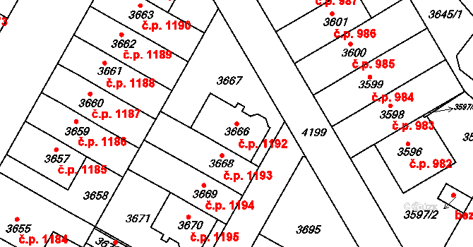 Dejvice 1192, Praha na parcele st. 3666 v KÚ Dejvice, Katastrální mapa