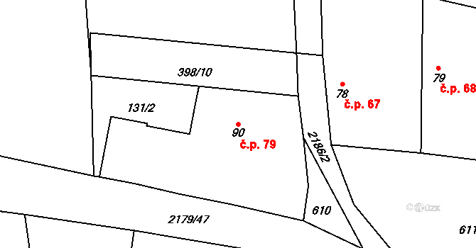 Čečelovice 79 na parcele st. 90 v KÚ Čečelovice, Katastrální mapa