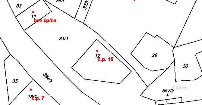 Žďárek 15 na parcele st. 12 v KÚ Žďárek u Sychrova, Katastrální mapa