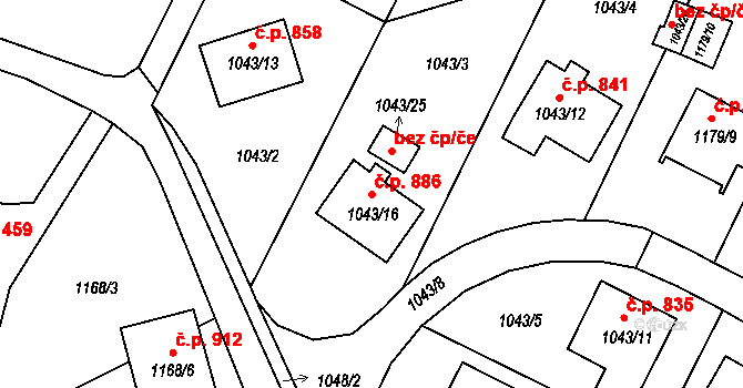 Liberec XIV-Ruprechtice 886, Liberec na parcele st. 1043/16 v KÚ Ruprechtice, Katastrální mapa