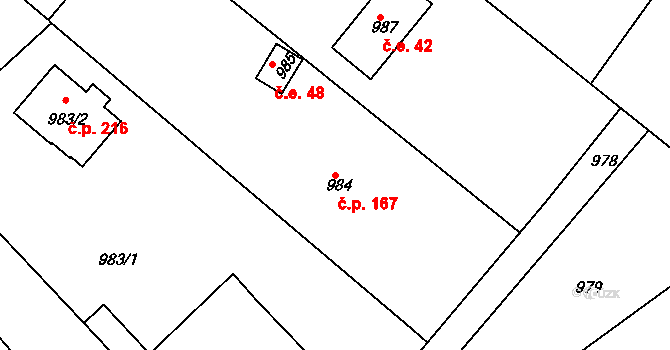 Sentice 167 na parcele st. 984/1 v KÚ Sentice, Katastrální mapa