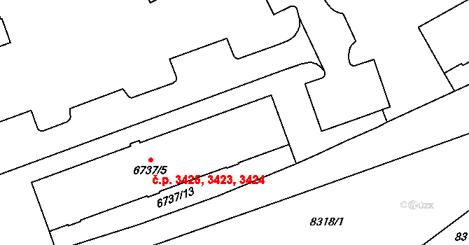 Prostějov 3423,3424,3425 na parcele st. 6737/5 v KÚ Prostějov, Katastrální mapa