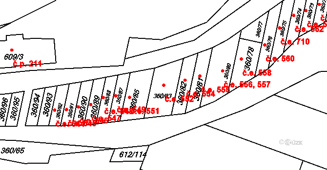 Sedlešovice 552, Nový Šaldorf-Sedlešovice na parcele st. 360/83 v KÚ Sedlešovice, Katastrální mapa