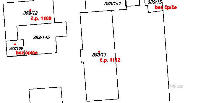 Pohořelice 1112 na parcele st. 389/13 v KÚ Pohořelice nad Jihlavou, Katastrální mapa