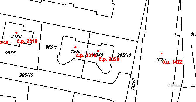 Rožnov pod Radhoštěm 2320 na parcele st. 4346 v KÚ Rožnov pod Radhoštěm, Katastrální mapa