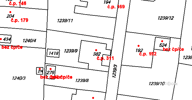 Dražejov 311, Strakonice na parcele st. 382 v KÚ Dražejov u Strakonic, Katastrální mapa