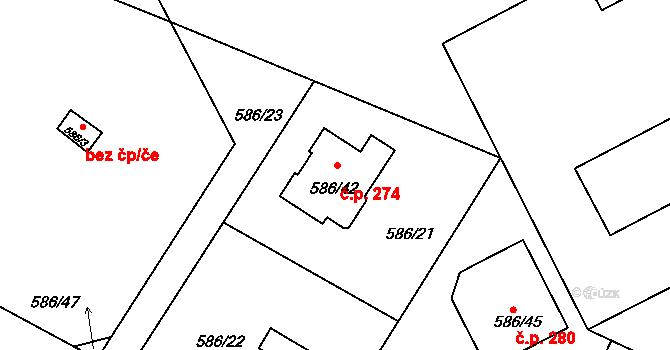Poříčí 274, Boršov nad Vltavou na parcele st. 586/42 v KÚ Boršov nad Vltavou, Katastrální mapa