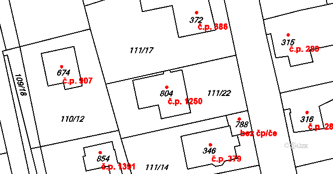 Rudná 1250 na parcele st. 804 v KÚ Dušníky u Rudné, Katastrální mapa