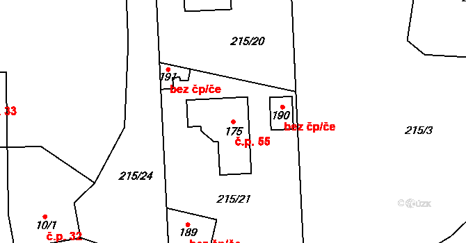 Mladotice 55, Drhovle na parcele st. 175 v KÚ Mladotice u Drhovle, Katastrální mapa