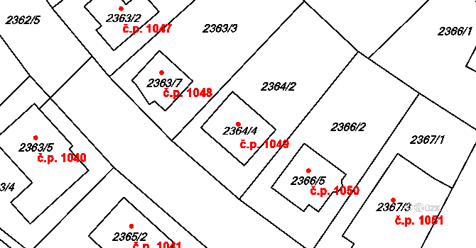 Bučovice 1049 na parcele st. 2364/4 v KÚ Bučovice, Katastrální mapa