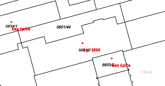 Východní Předměstí 2650, Plzeň na parcele st. 5633/2 v KÚ Plzeň, Katastrální mapa