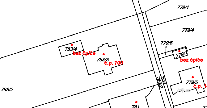 Rapotín 700 na parcele st. 783/3 v KÚ Rapotín, Katastrální mapa