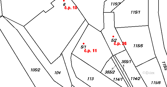 Hodonín 11, Zdíkov na parcele st. 5/1 v KÚ Hodonín u Zdíkovce, Katastrální mapa